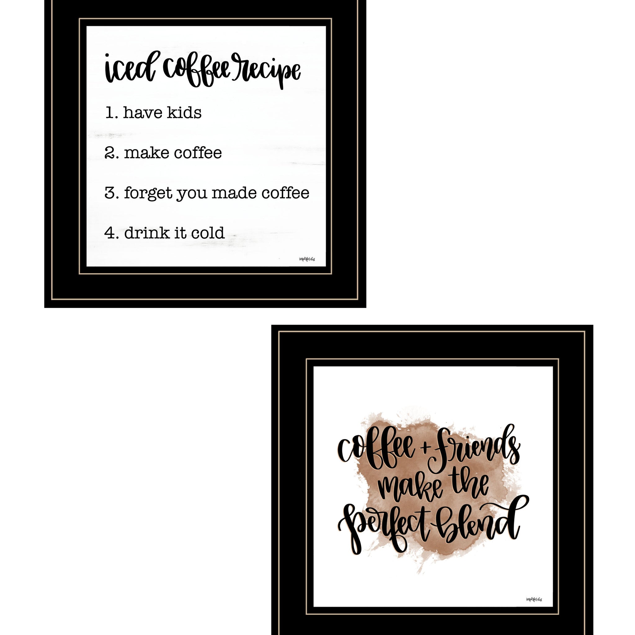 "Coffee & Friends Recipe" 2 Piece Vignette By Imperfect Dust, Ready To Hang Framed Print, Black Frame Multicolor Paper