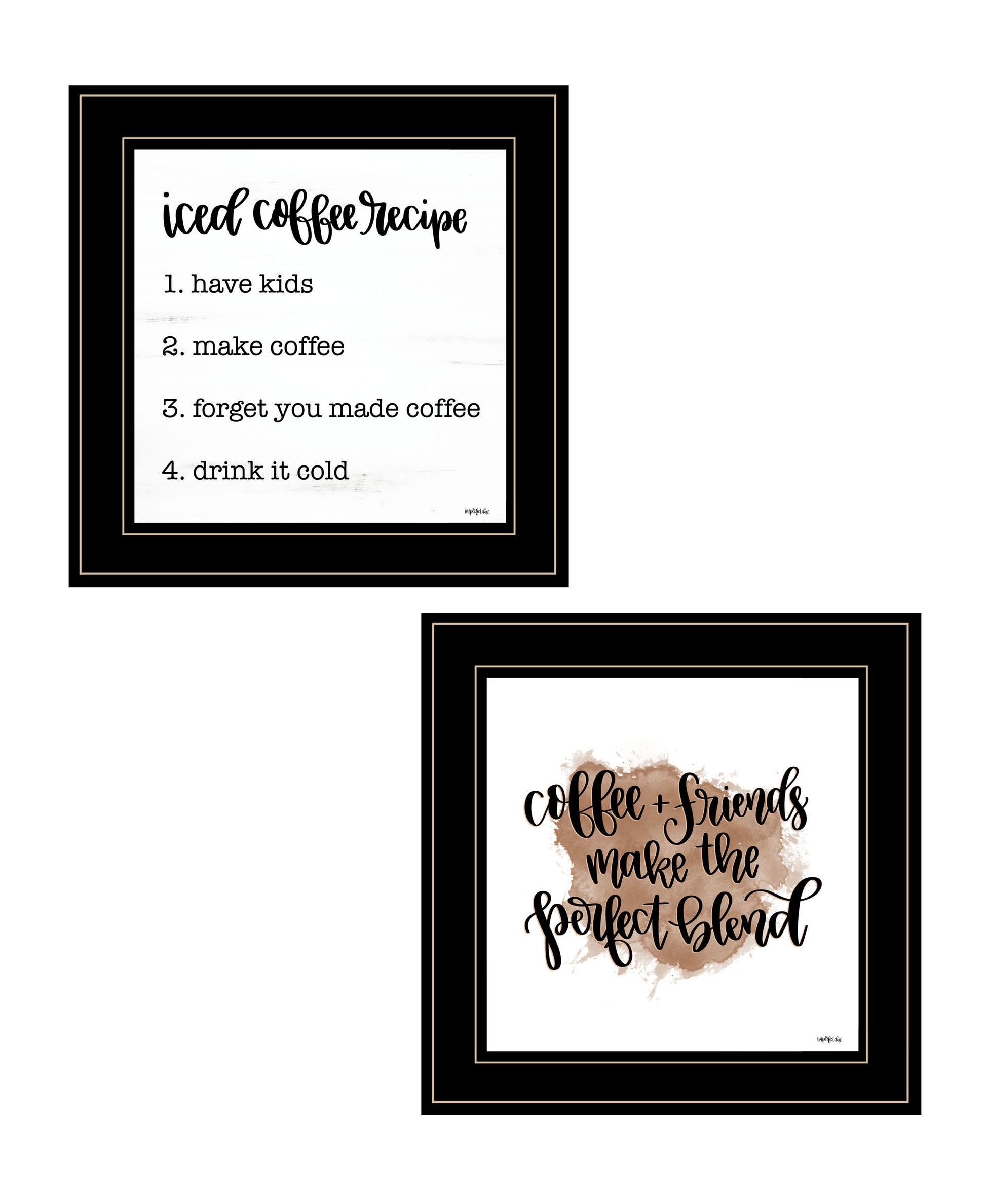 "Coffee & Friends Recipe" 2 Piece Vignette By Imperfect Dust, Ready To Hang Framed Print, Black Frame Multicolor Paper