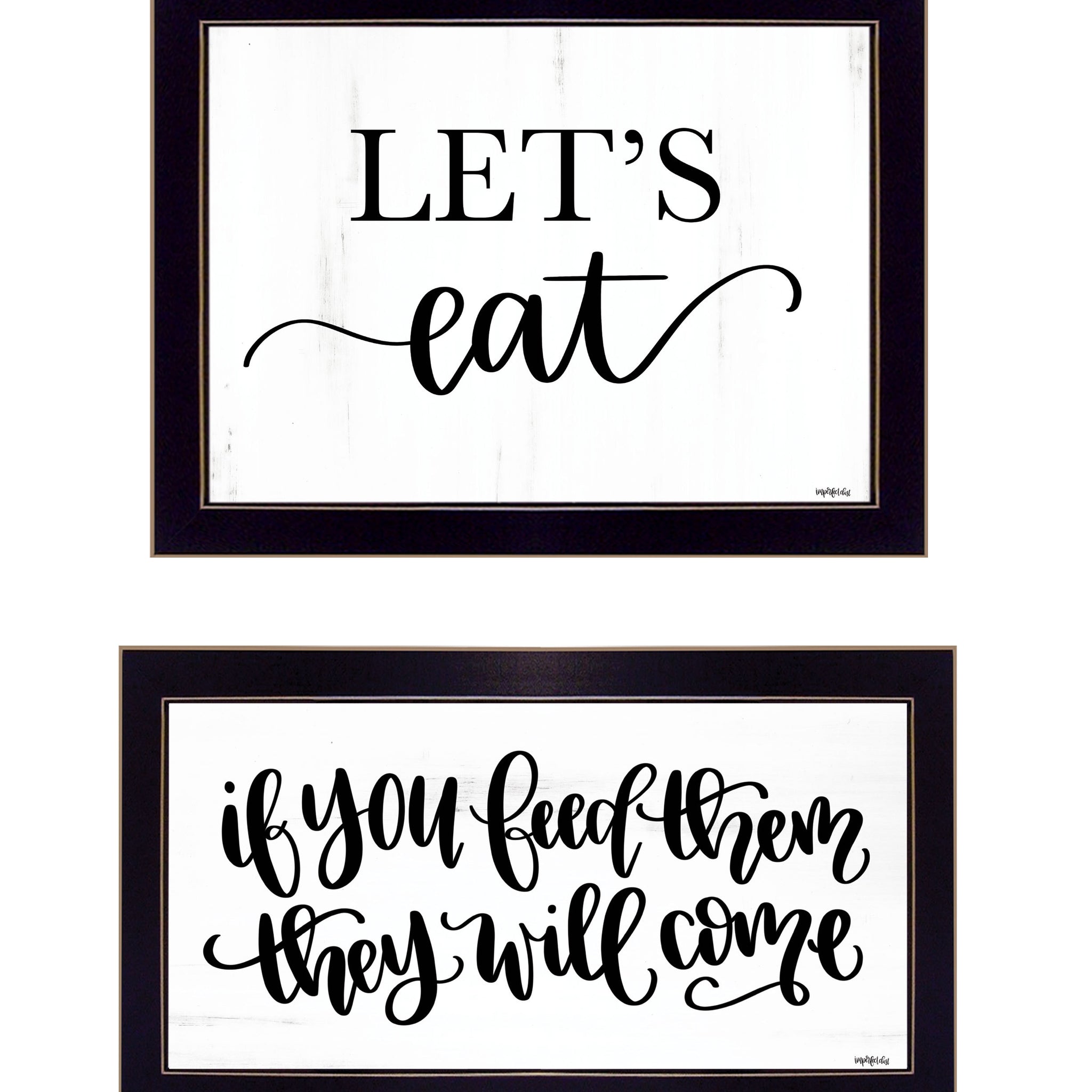 "Let'S Eat Feed Them" 2 Piece Vignette By Imperfect Dust, Ready To Hang Framed Print, Black Frame Multicolor Paper