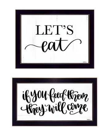 "Let'S Eat Feed Them" 2 Piece Vignette By Imperfect Dust, Ready To Hang Framed Print, Black Frame Multicolor Paper