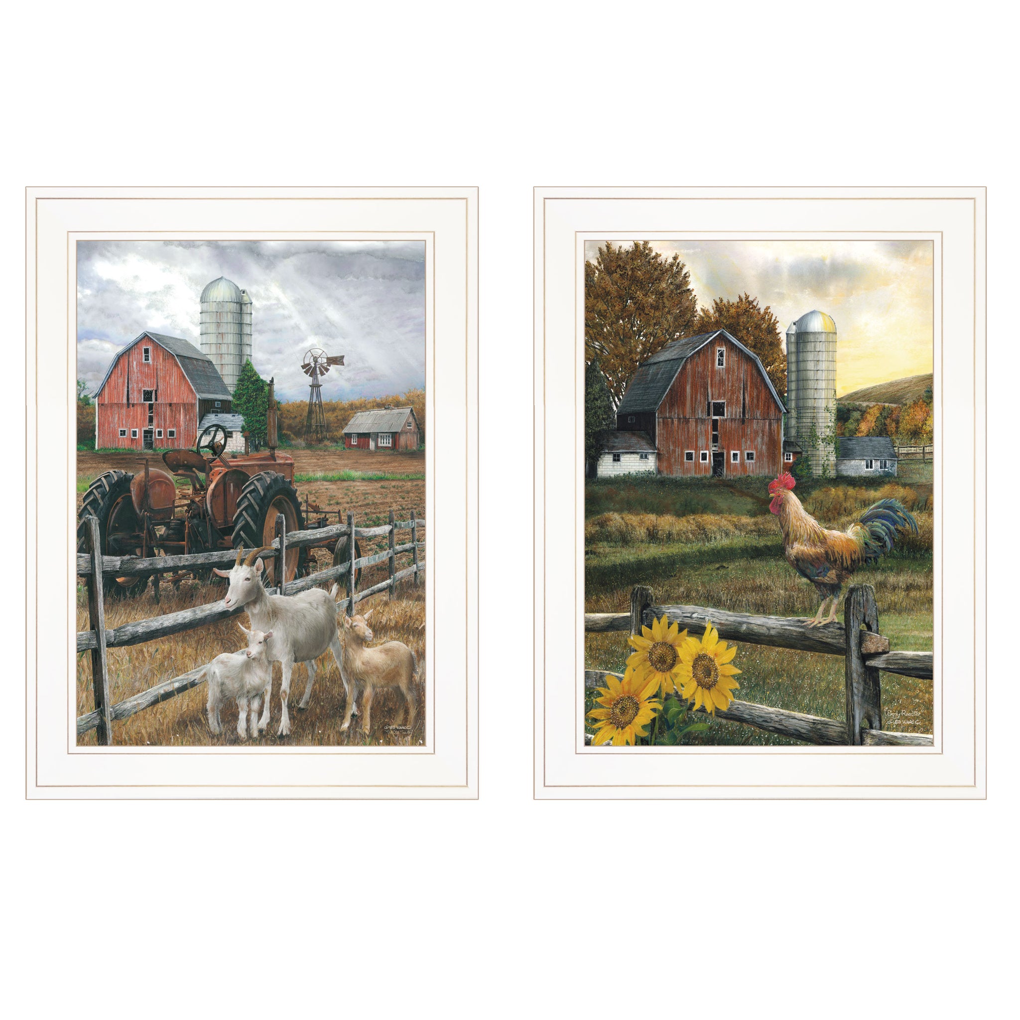 "Farm Life" 2 Piece Vignette By Ed Wargo, Ready To Hang Framed Print, White Frame Multicolor Paper