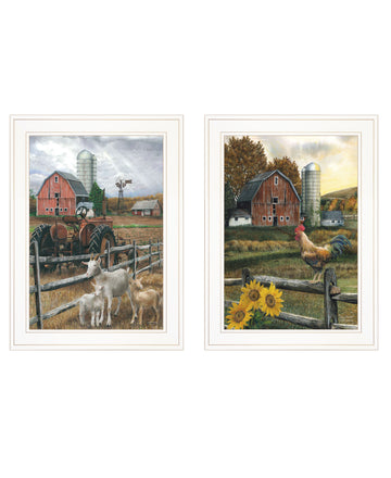 "Farm Life" 2 Piece Vignette By Ed Wargo, Ready To Hang Framed Print, White Frame Multicolor Paper