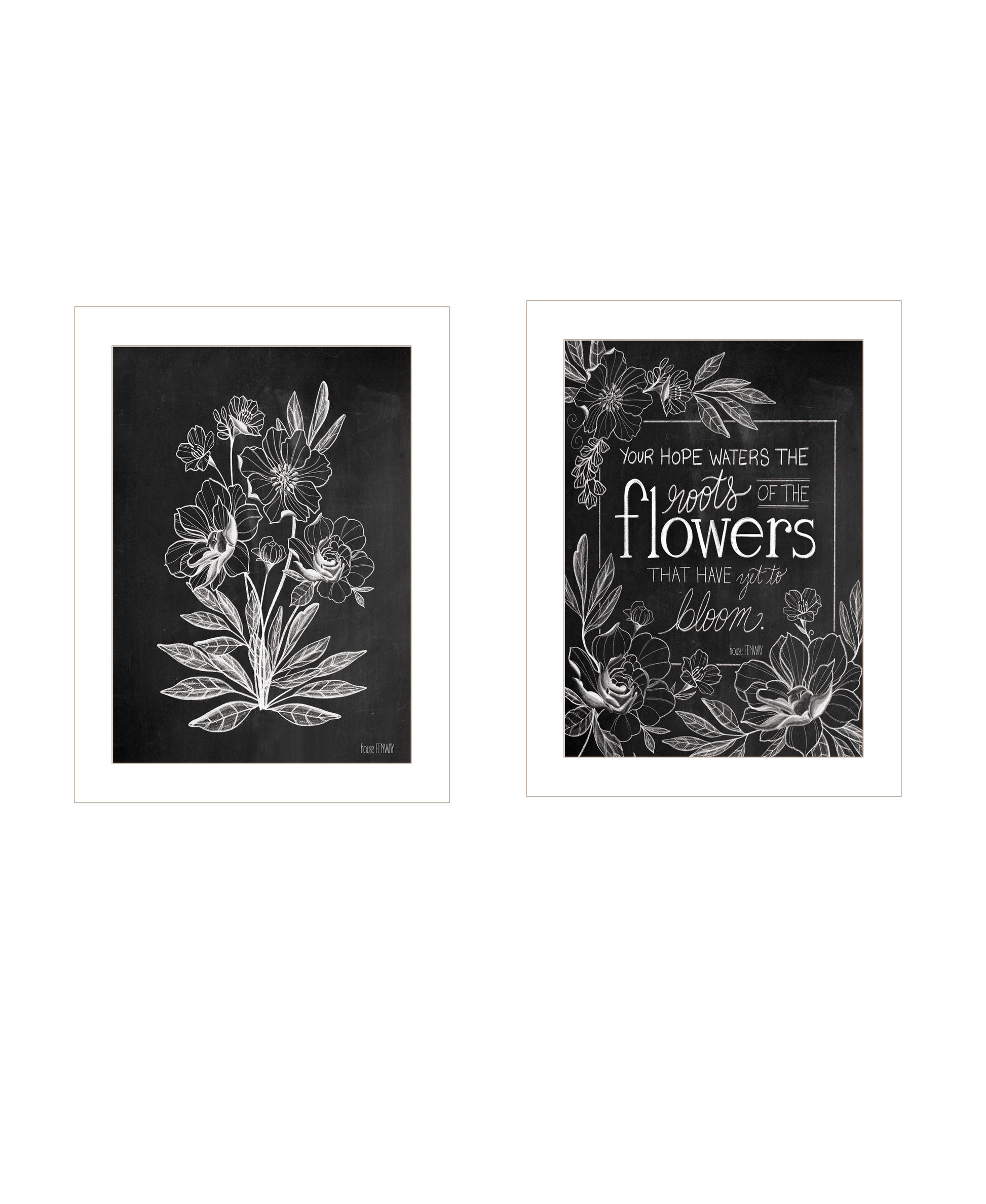 "Vintage Flowers In Bloom" 2 Piece Vignette By House Fenwayready To Hang Framed Print, White Frame Multicolor Paper