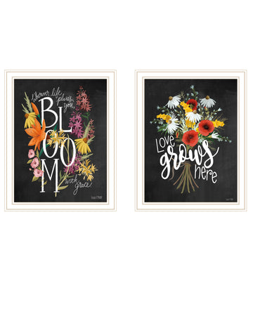 "Love Grows Here" 2 Piece Vignette By House Fenway, Ready To Hang Framed Print, White Frame Multicolor Paper