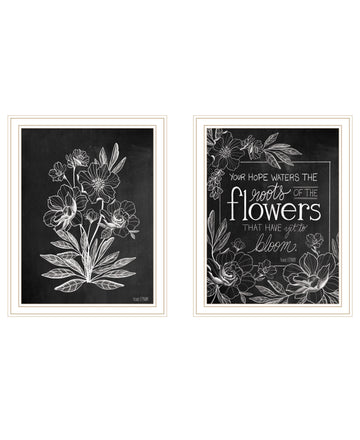 "Vintage Chalkboard Blooms" 2 Piece Vignette By House Fenway, Ready To Hang Framed Print, White Frame Multicolor Paper