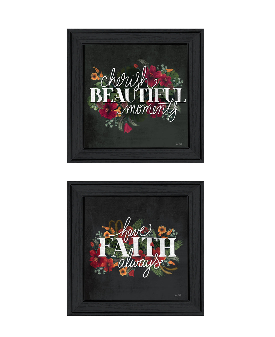 "Cherish And Have Faith" 2 Piece Vignette By House Fenway, Ready To Hang Framed Print, Black Frame Multicolor Paper