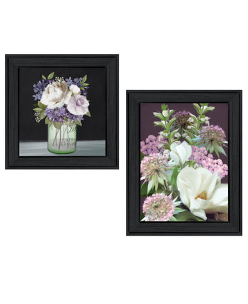 "Lilac & Wild Plum Bouquet" 2 Piece Vignette By House Fenway, Ready To Hang Framed Print, Black Frame Multicolor Paper