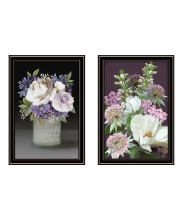 "Lilac & Wild Plum Bouquet Ii" 2 Piece Vignette By House Fenway, Ready To Hang Framed Print, Black Frame Multicolor Paper