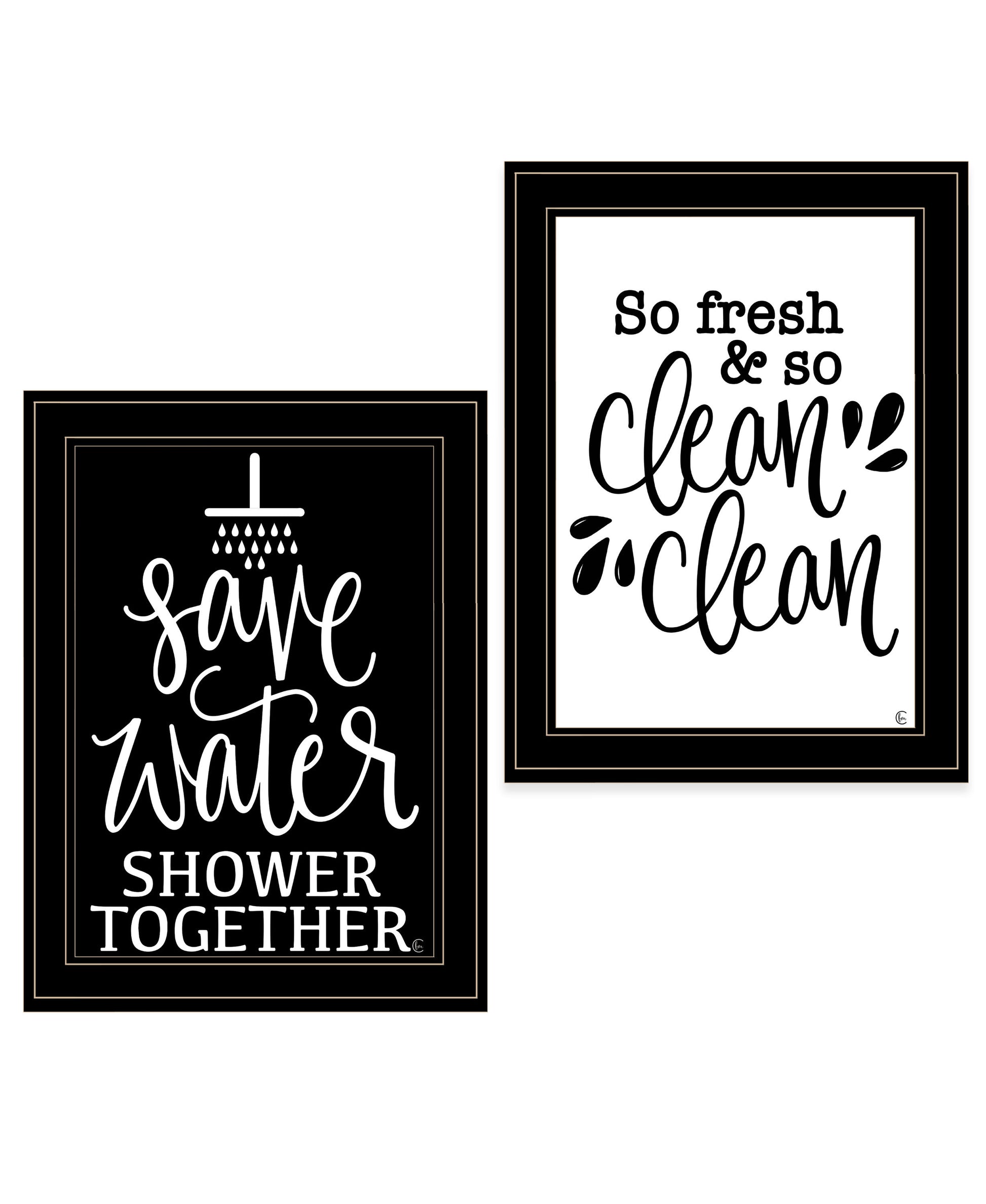 "Clean Shower Together" 2 Piece Vignette By Fearfully Made Creations, Ready To Hang Framed Print, Black Frame Multicolor Paper