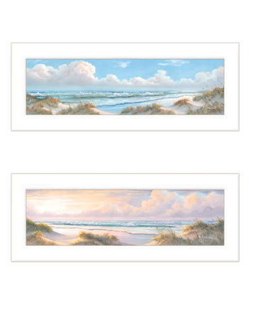 "The Seascape Collection" 2 Piece Vignette By Georgia Janisse, Ready To Hang Framed Print, White Frame Multicolor Paper