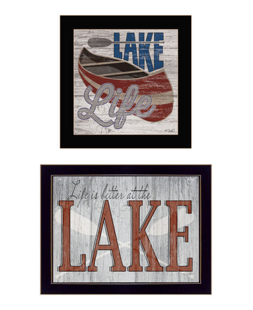 "Lake Life Is Better" 2 Piece Vignette By Kate Sherrill, Ready To Hang Framed Print, Black Frame Multicolor Paper