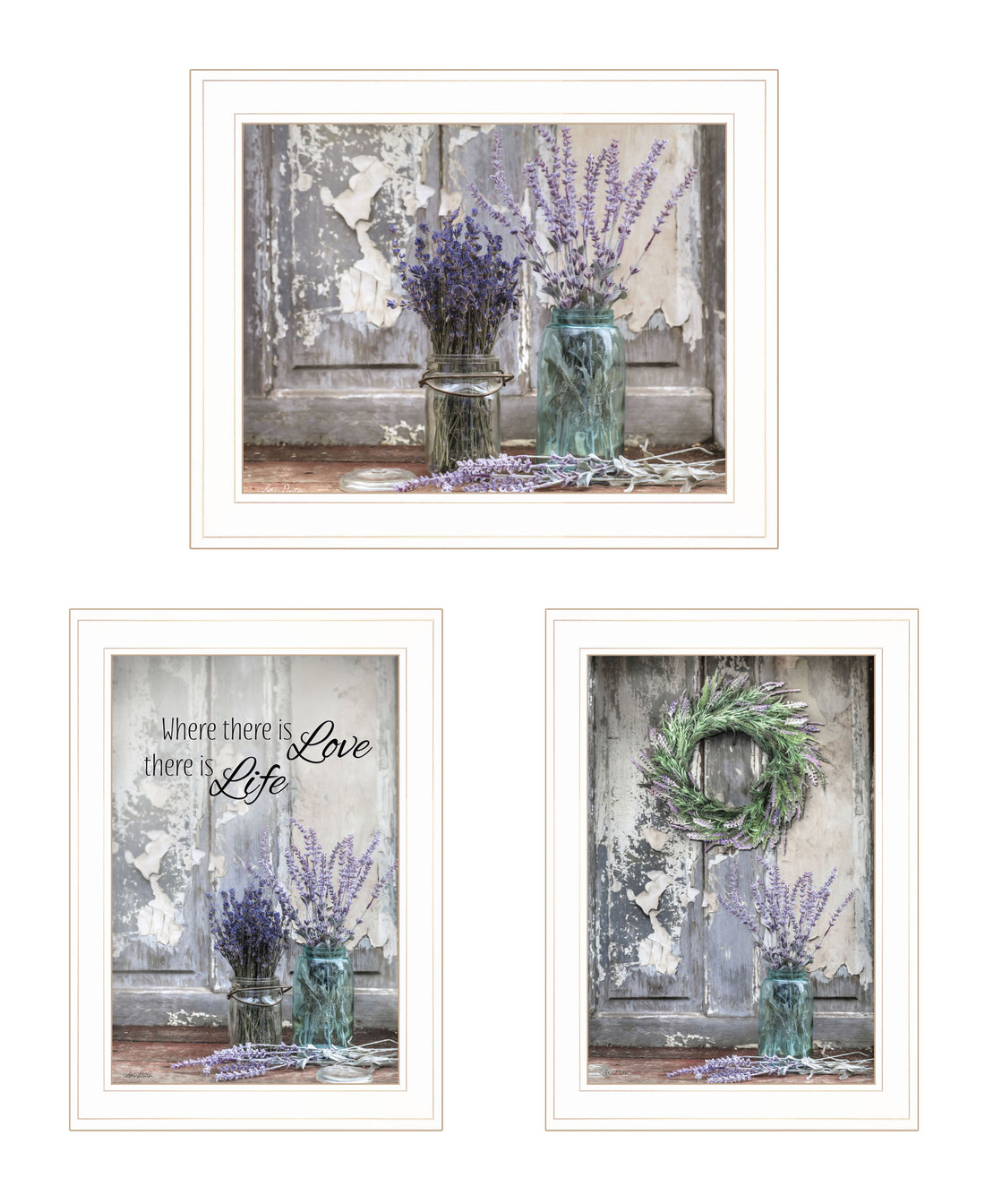 "Abundance Of Beauty Collection" 3 Piece Vignette By Lori Deiter, Ready To Hang Framed Print, White Frame Multicolor Paper