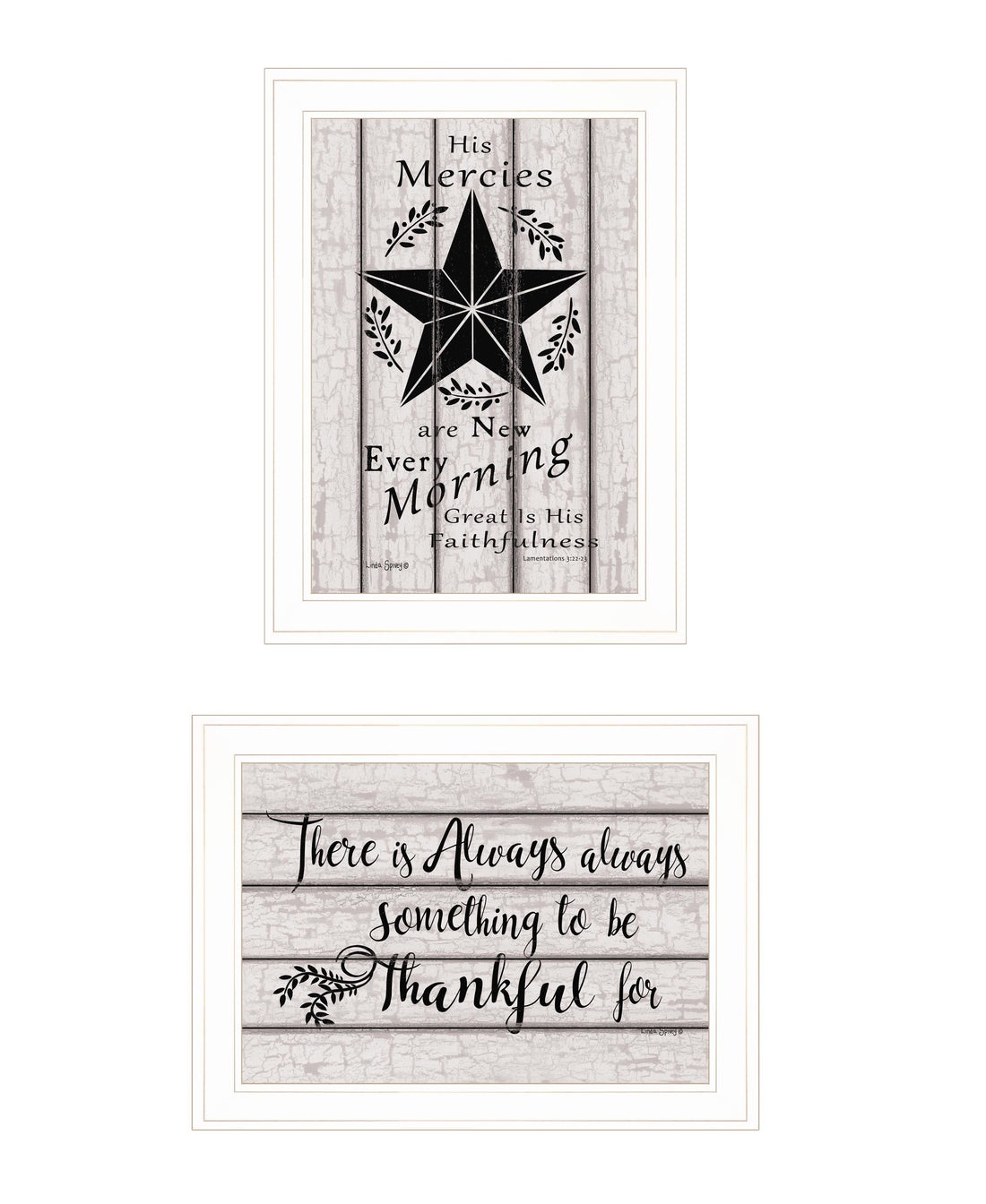 "His Mercies & Thankful" 2 Piece Vignette By Linda Spivey, Ready To Hang Framed Print, White Frame Multicolor Paper