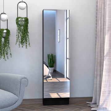 Shoe Rack 67" H, Five Internal Storage Shelves, A Mirror, A Door, Approximate Capacity Of 10 Pairs Of Shoes, Black Black Particle Board Particle Board