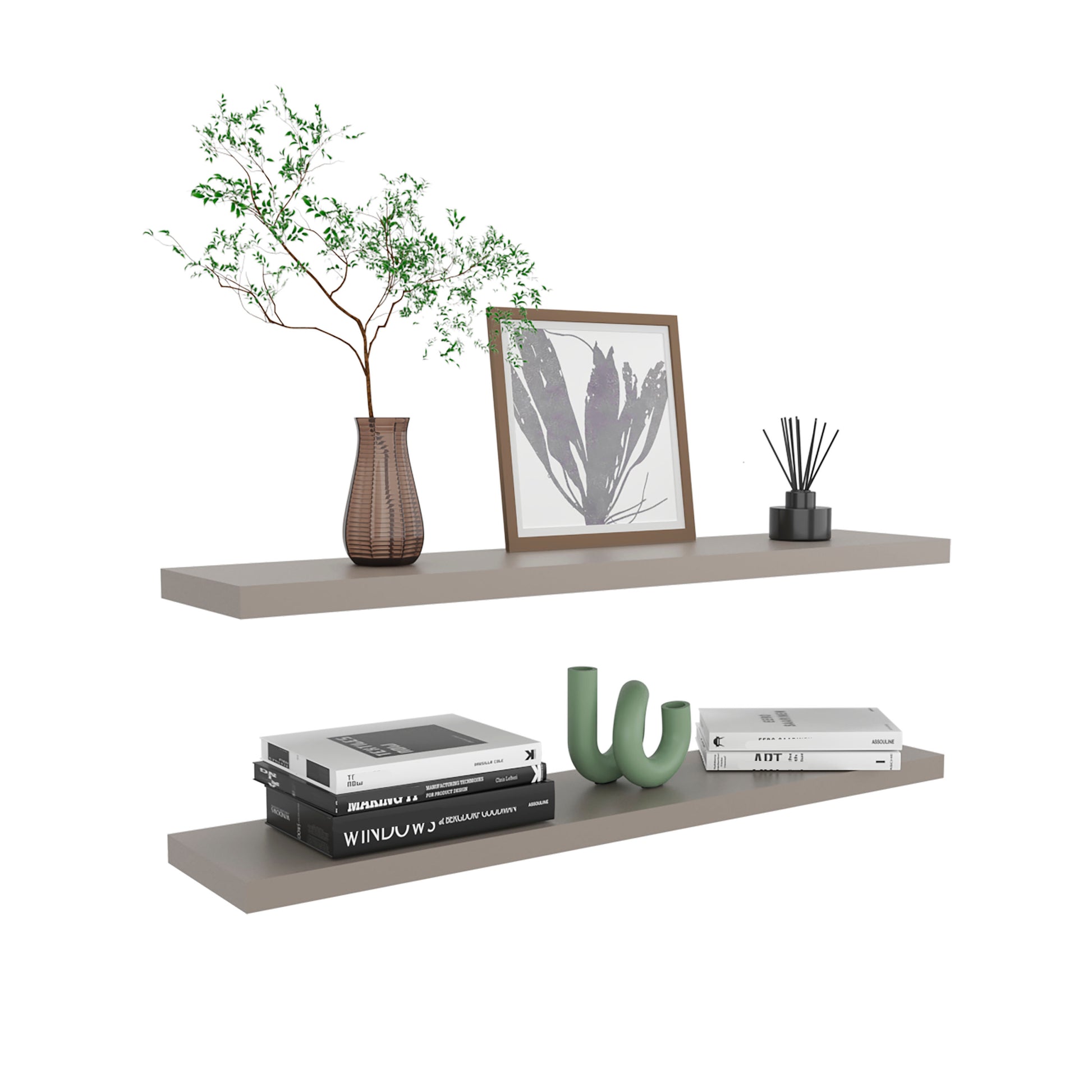 Ecco 47" Wide Floating Shelves Set Of 2, Shelves For Wall Decor For Bedroom, Bathroom Storage Shelves, Book Shelves For Living Room 2 Or Less Taupe Horizontal Primary Living Space Modern Wall
