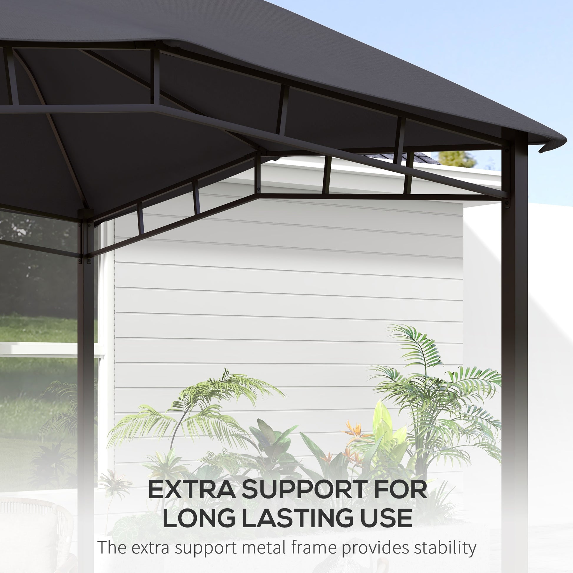 Outsunny 10' X 10' Soft Top Patio Gazebo Outdoor Canopy With Unique Geometric Design Roof, All Weather Steel Frame, Gray Black Grey Polyester