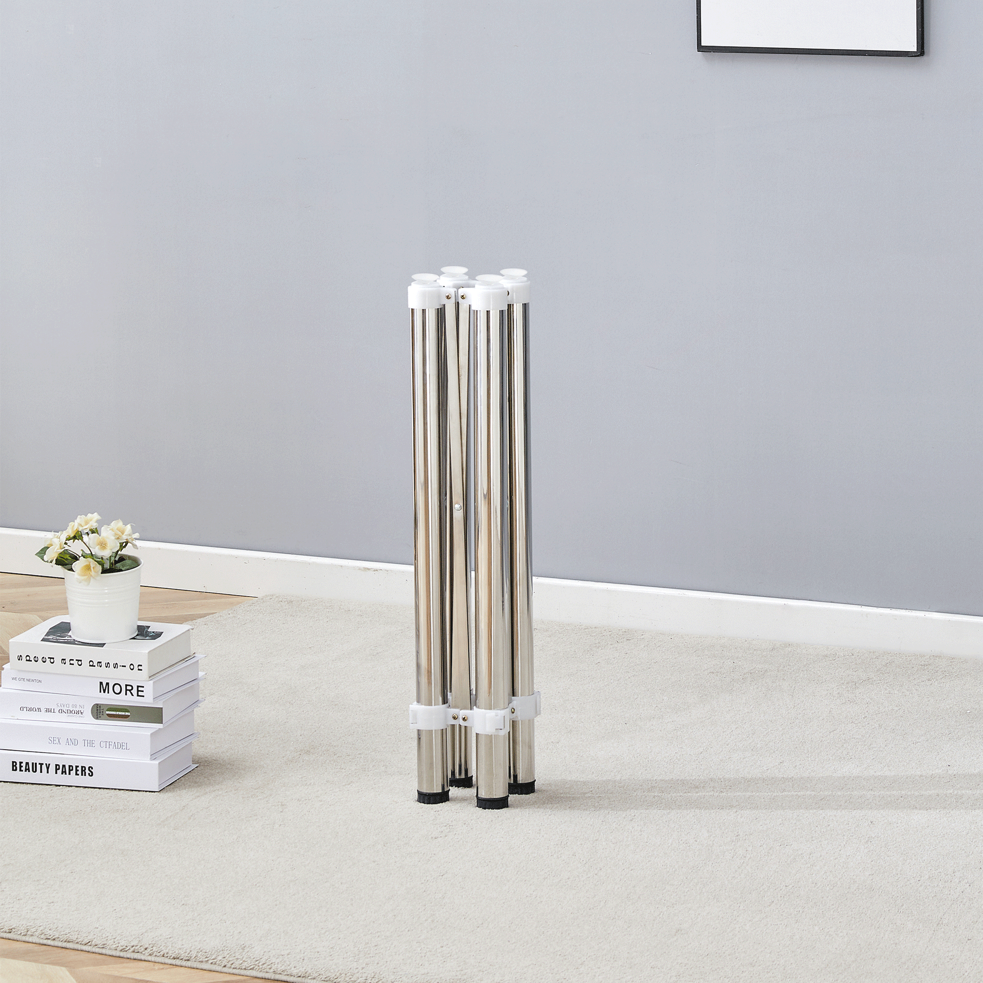 Simple Silver Stainless Steel Folding Table Frame Multifunctional, Space Saving.Folding Table Frame,Silver Stainless Steel Material,Only Table Leg.5.5*5.5*28.7 26.3*26.3*28.7 Inch. Silver Metal