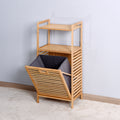 Bathroom Laundry Basket Bamboo Storage Basket With 2 Tier Shelf 17.32 X 13 X 37.8 Inch Natural Bamboo