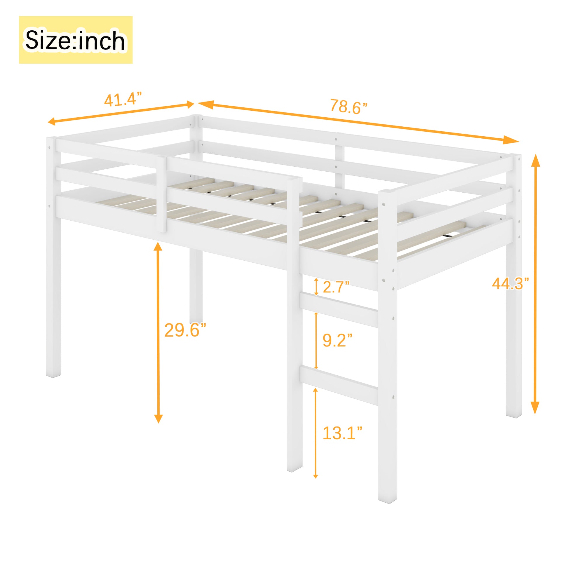 Solid Wooden, Rubber Wooden Twin Loft Bed With Ladder, Bed Platform Of Strengthened Slatswhite Twin White Rubber Wood