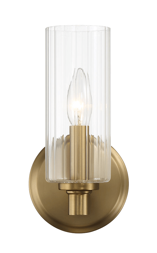 Jardin Single Light Wall Sconce With Clear Ribbed Glass Satin Brass Antique Brass,Clear,Gold Brass,Glass