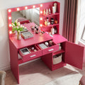 Vanity Desk With Mirror And Lights, 46.4In Dressing Table With 2 Large Drawer&Large Vertical Organizer, 3 Level Dresser & 3 Lighting Modes Adjustable Brightness, Suitable For Bedroom Rose Pink Rose Pink Particle Board