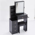 Small Size Left Bedside Cabinet Vanity Table Cushioned Stool, 2 Ac 2 Usb Power Station, Hair Dryer Bracket, Extra Large Touch Control Sliding Led Mirror, Tri Color Switching, Epa,Gcc,Ul Certificate