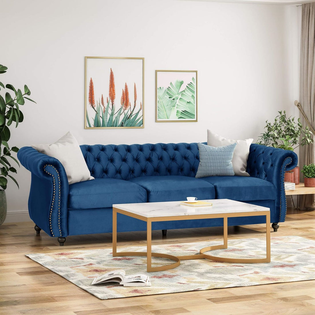 Classic 3 Seater Velvet Sofa In Navy Blue, Offering Timeless Elegance And Luxurious Comfort For Your Living Space, Featuring Plush Upholstery For Ultimate Relaxation And Stylish Entertaining Navy Blue Velvet Wood Primary Living Space Medium Soft Tight