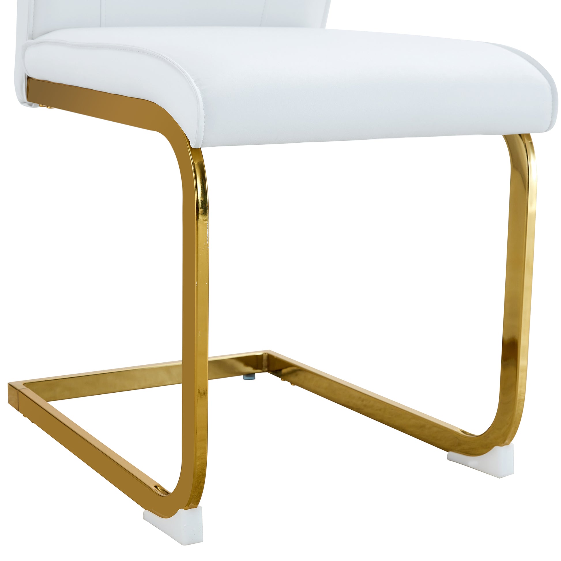 Luxury Simple Arch Chair Set Of 4 White Pu Material High Resilience Dining Chair With Arched Metal Gold Leg. White Gold Metal,Pu