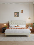 Queen Size, Cotton Linen Fabric, Mesh Mounted Bed, Stable, Easy To Assemble, Light Grey Queen Light Gray Mdf Acacia