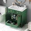 30'' Bathroom Vanity With Resin Sink, Solid Wood Frame Bathroom Storage Cabinet With Soft Closing Doors, Retro Style, Green Same As Sw000118Aaf Green Bathroom Modern Solid Wood Mdf Resin