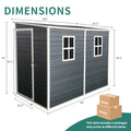 8X4Ft Outdoor Resin Garden Shed With Floor And 2 Windows, Plastic Patio Outdoor Storage Shed With Lockable Door For Garden Tools, Bicycles, Trash Cans, Dark Grey Dark Gray Garden & Outdoor Plastic