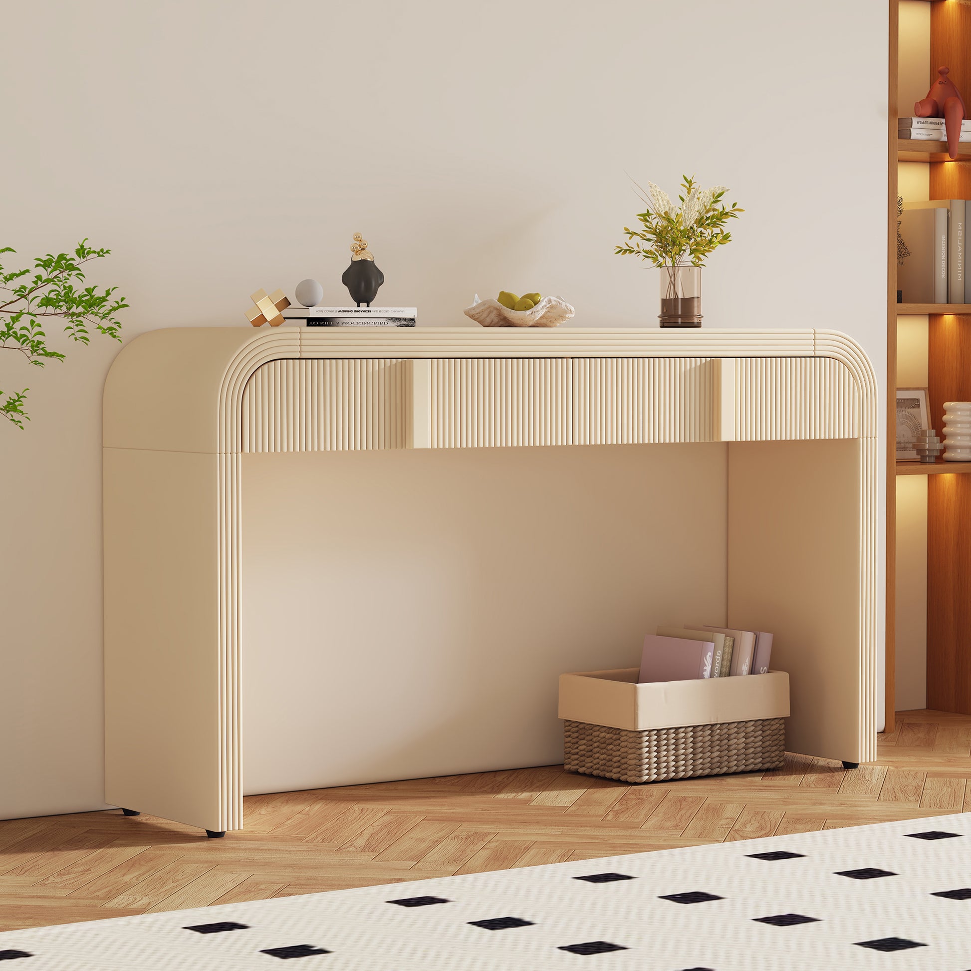 Unique Modern Rounded And Smooth Surface Console Table With 2 Drawers For Living Room And Entryway Apricot Cream Apricot Cream Primary Living Space Drawers Glossy Mdf