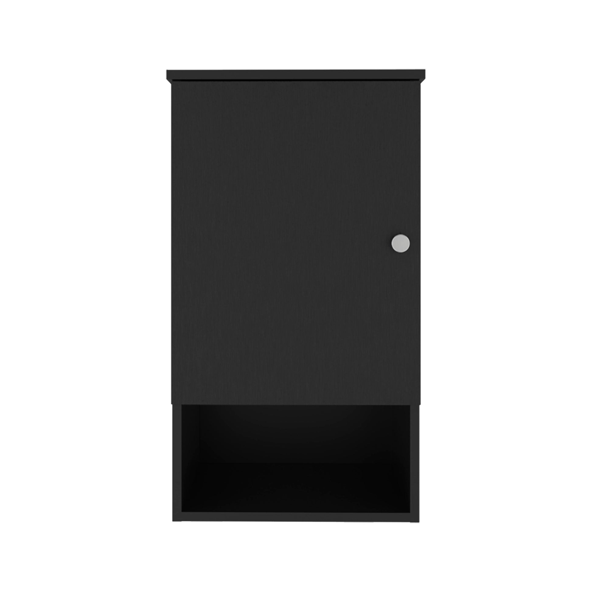 Bathbi 28" Tall Medicine Cabinet With Two Interior Shelves And One Open Shelf Black 1 3 Bathroom Wall Mounted Modern Particle Board