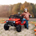 Qaba 12V Ride On Truck, Battery Powered Kids Electric Car With Parent Remote, 4 Suspension Wheels, 3 Mph Max Speed, Music, Horn & Led Lights For Ages 3 6 Years Old, Red Red Plastic