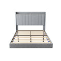 Full Size Floating Bed Frame,With Remote Control Led Lights With Appwood Platform Light Grey Full Light Grey Fabric Metal