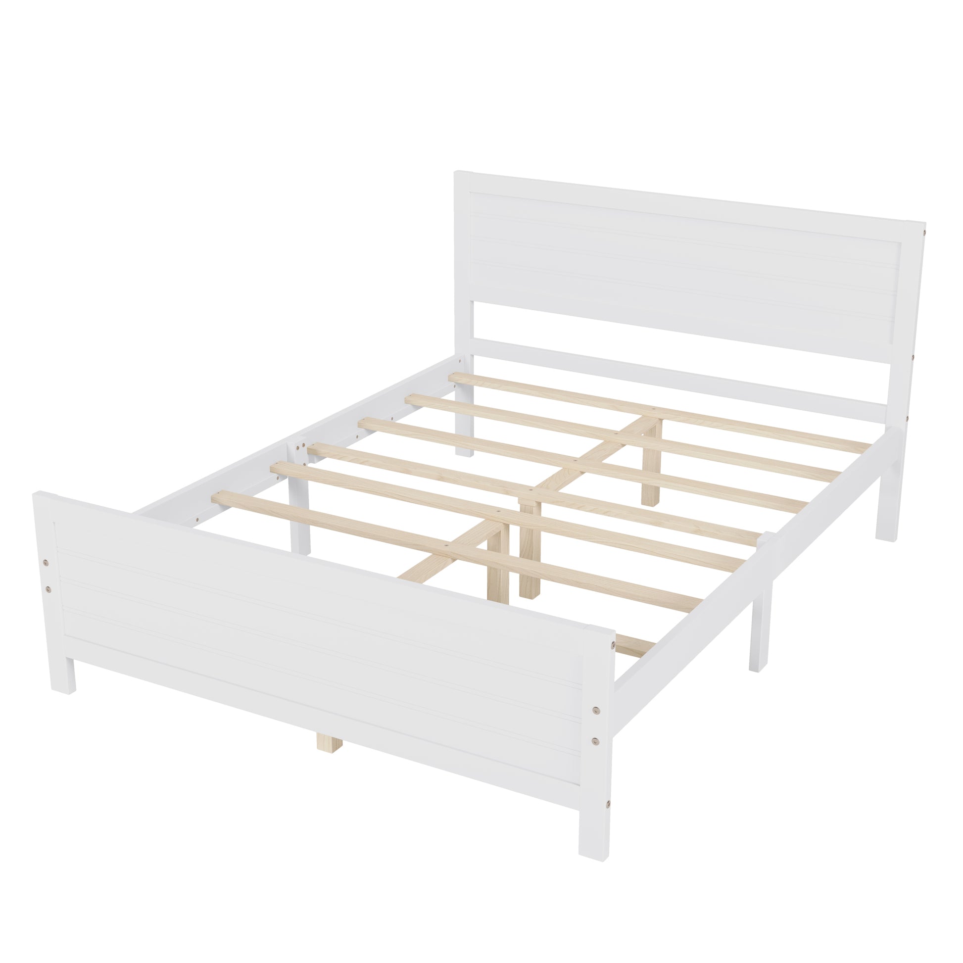 Wood Platform Bed Frame With Headboard, Mattress Foundation With Wood Slat Support, No Box Spring Needed, Queen Size, White Box Spring Not Required Queen White Wood Solid Wood Mdf