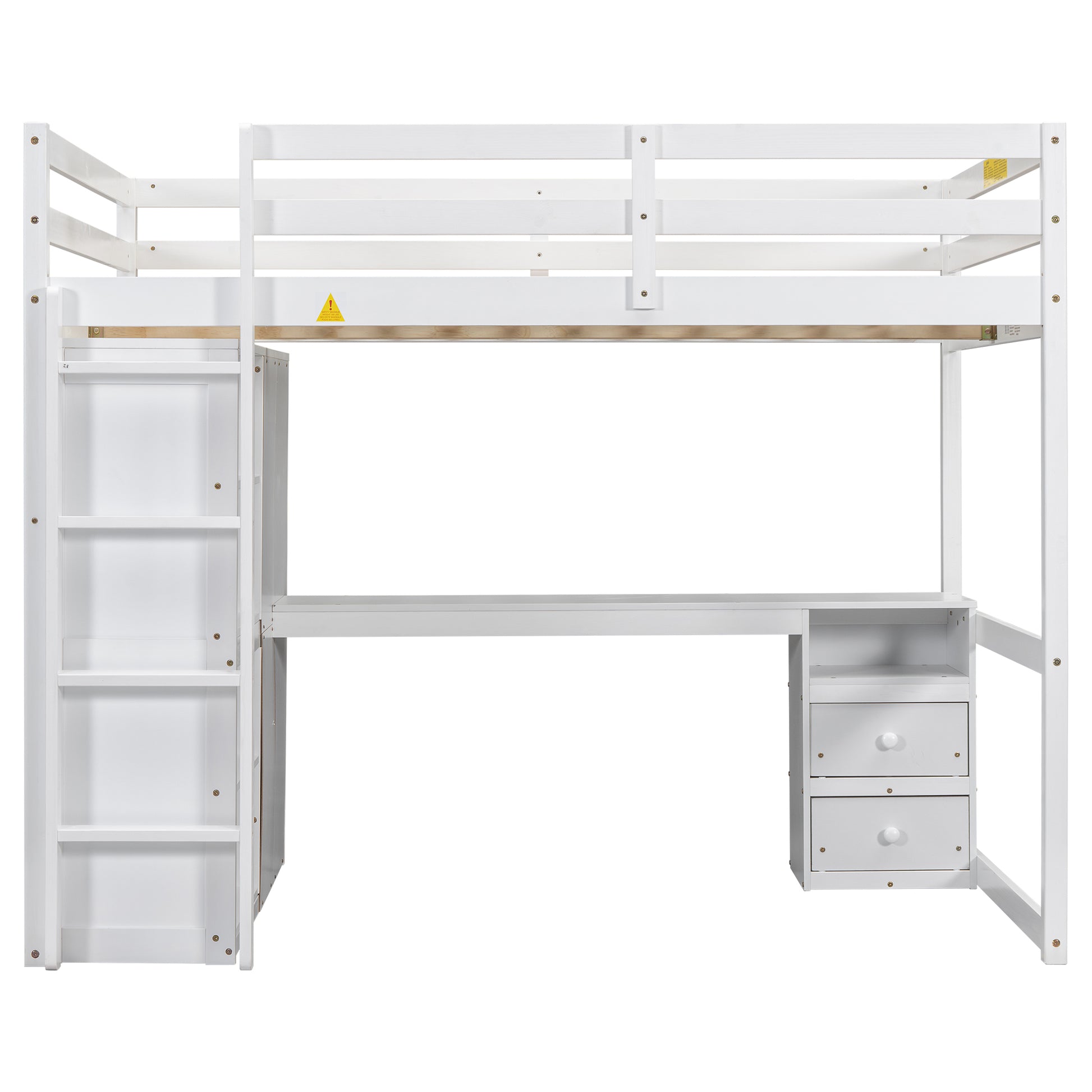 Wood Full Size Loft Bed With Built In Wardrobe, Desk, Storage Shelves And Drawers, White Box Spring Not Required Full White Wood Bedroom Solid Wood Mdf