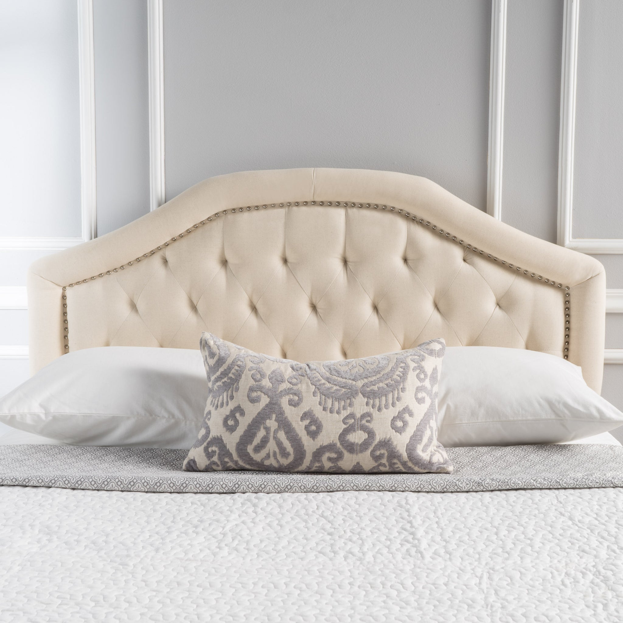 Queen&Full Sized Headboard Queen Beige Fabric