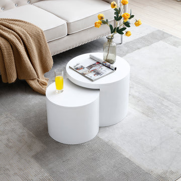Coffee Tables,Mdf With Ash Oak Walnut Veneer Side Table Coffee Table End Table Nesting Table Set Of 2 For Living Room,Office,Bedroom, White, 2Colors White Primary Living Space Modern Coffee & End Tables Round Mdf