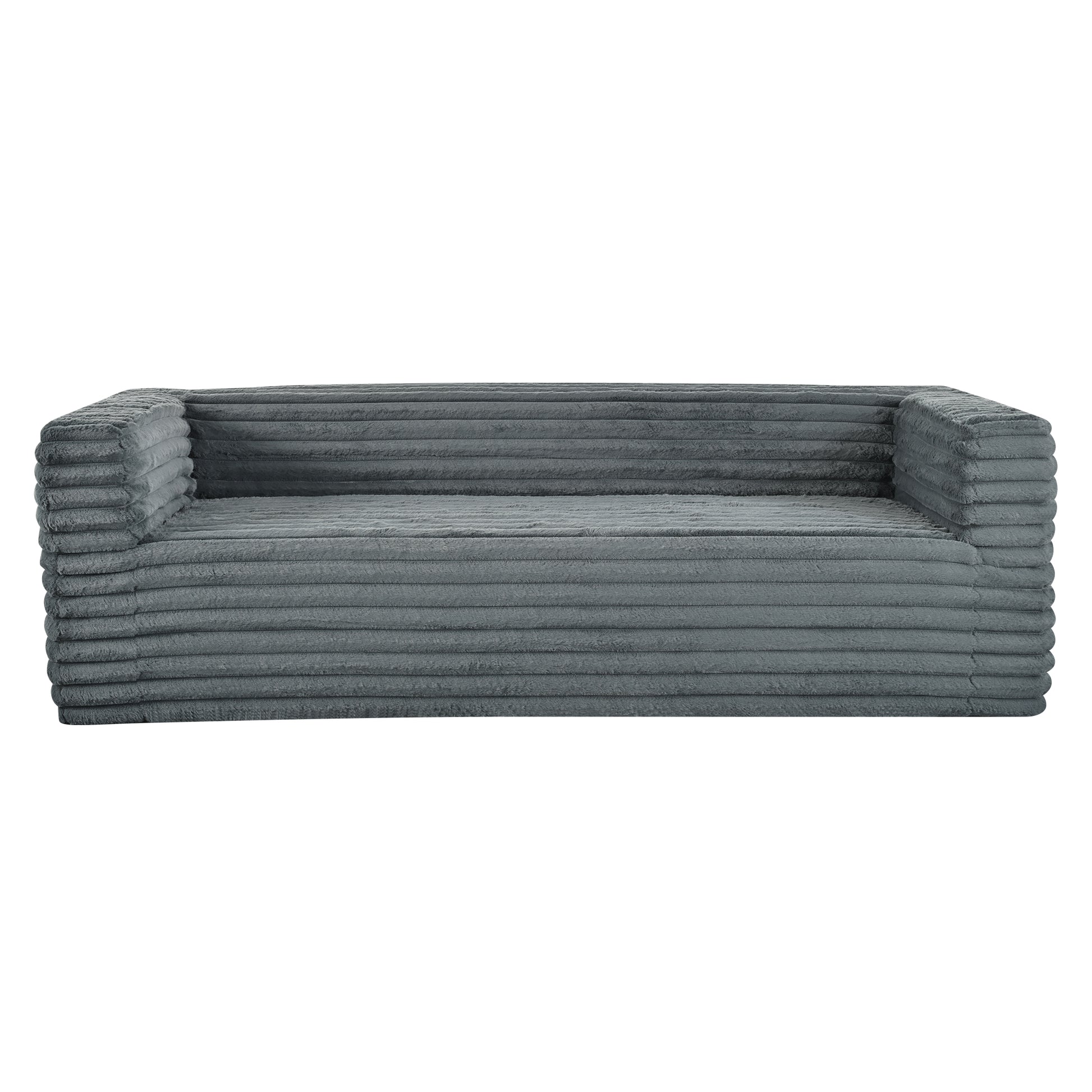 89" Modern Corduroy Couch, 3 Seats Plush Sofa With Squared Arm,Luxury Comfy Seat Super Soft Couches For Living Room,Small Space,Office,Apartment,No Assembly Required Grey Fabric 3 Seat