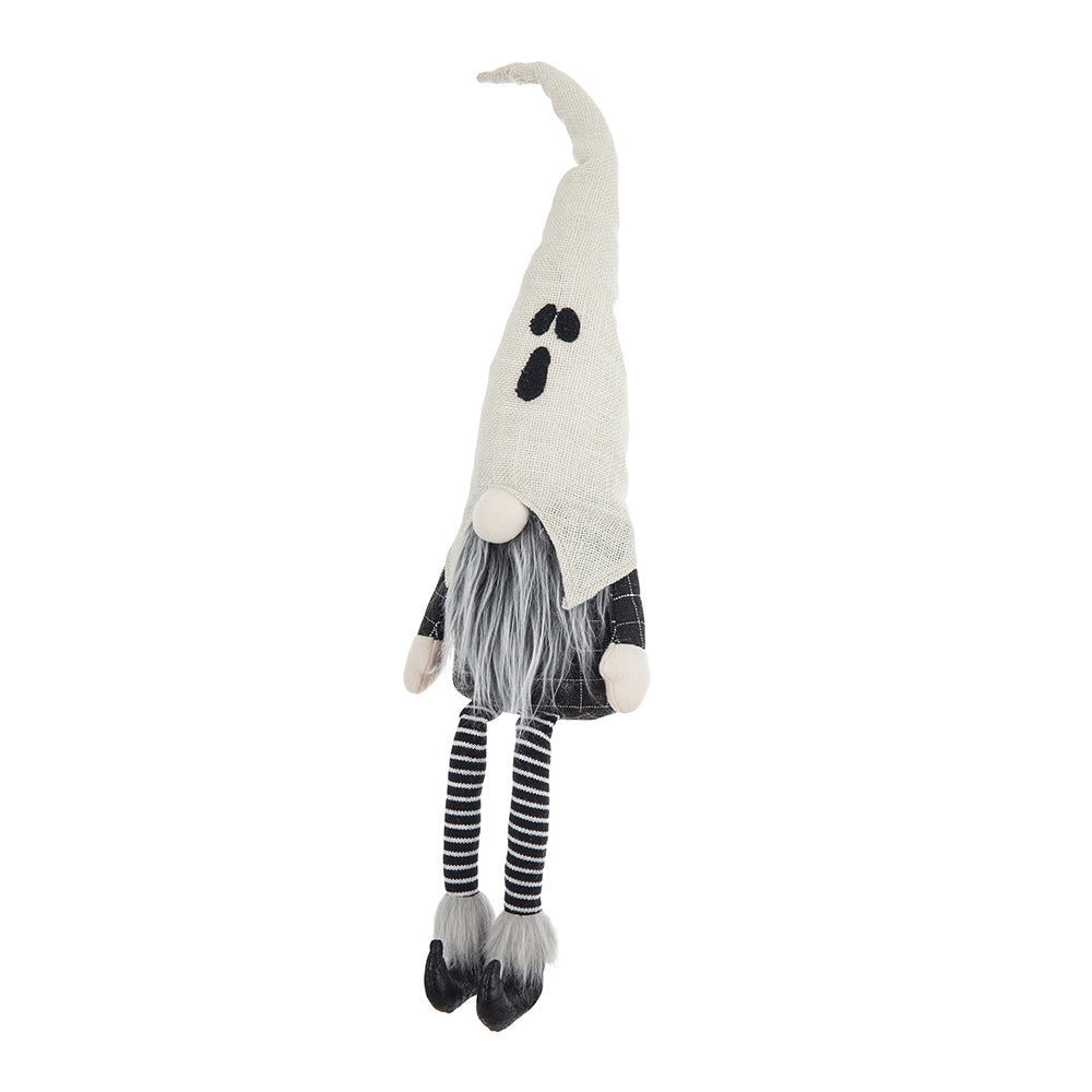 8.3X4X31.5" Fabric Sitting Gnome W White Ghost Hat, For Halloween Decor Black White Polyester