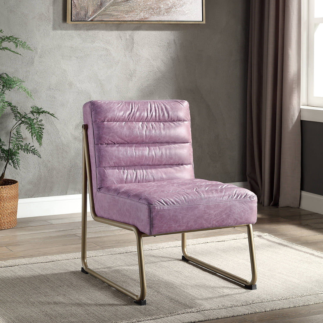 Wisteria Accent Chair With Metal With Sled Base Pink Primary Living Space Genuine Leather