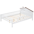 Full Size Wood Platform Bed With House Shaped Headboard, Led And Built In Storage, White Box Spring Not Required Full White Wood Bedroom Bed Frame Wood