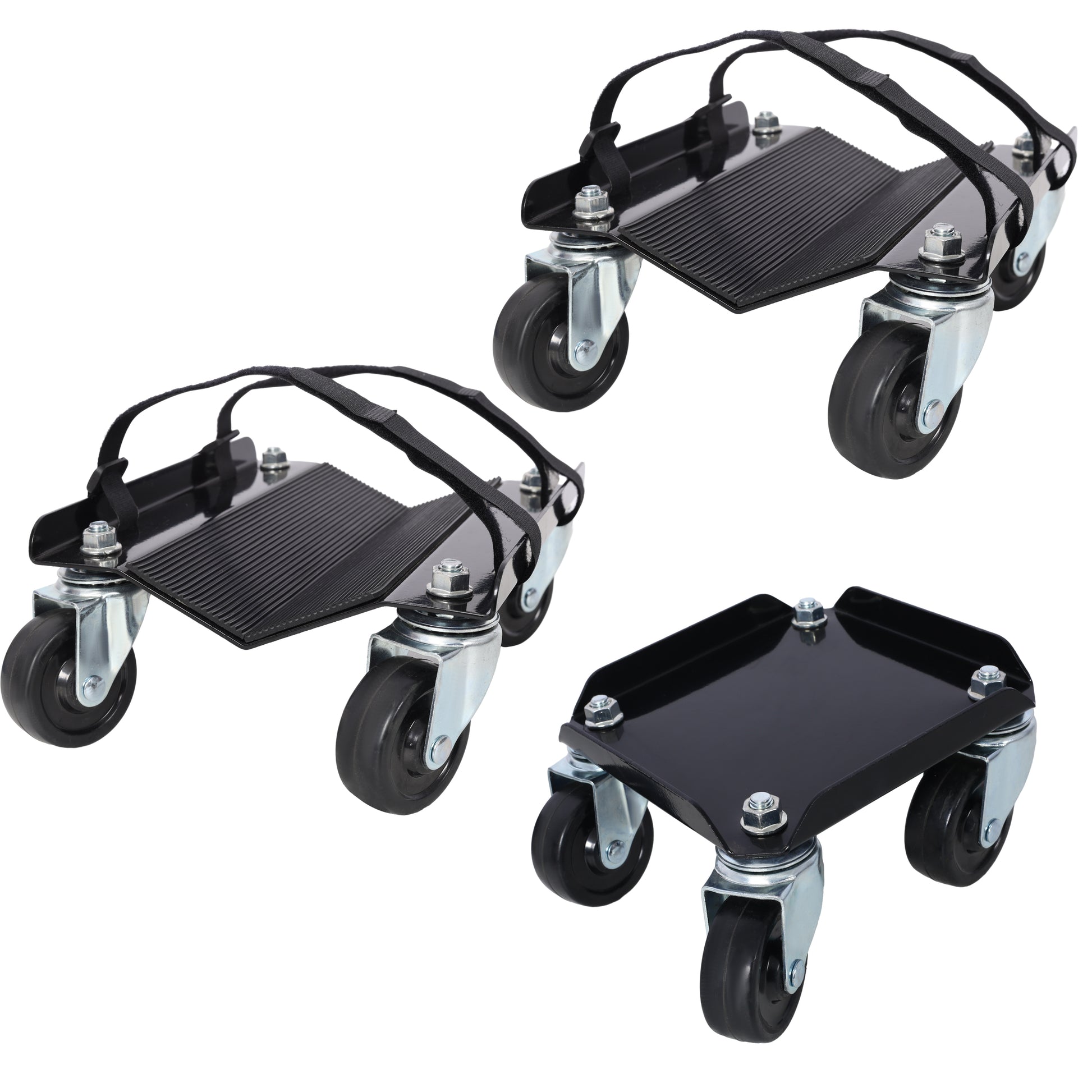 Snowmobile Dolly Heavy Duty Carries Up To 1500Lbs V Slide With 2.5" Swivel Casters Rubber Pad Protecting Skis And 2 Pairs Of Heavy Duty Straps Firmly Attaching On Skis,Black Color Black Steel