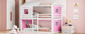 Twin Size Bunk Wood House Bed With Tent, Pink White Twin Pink White Solid Wood Mdf