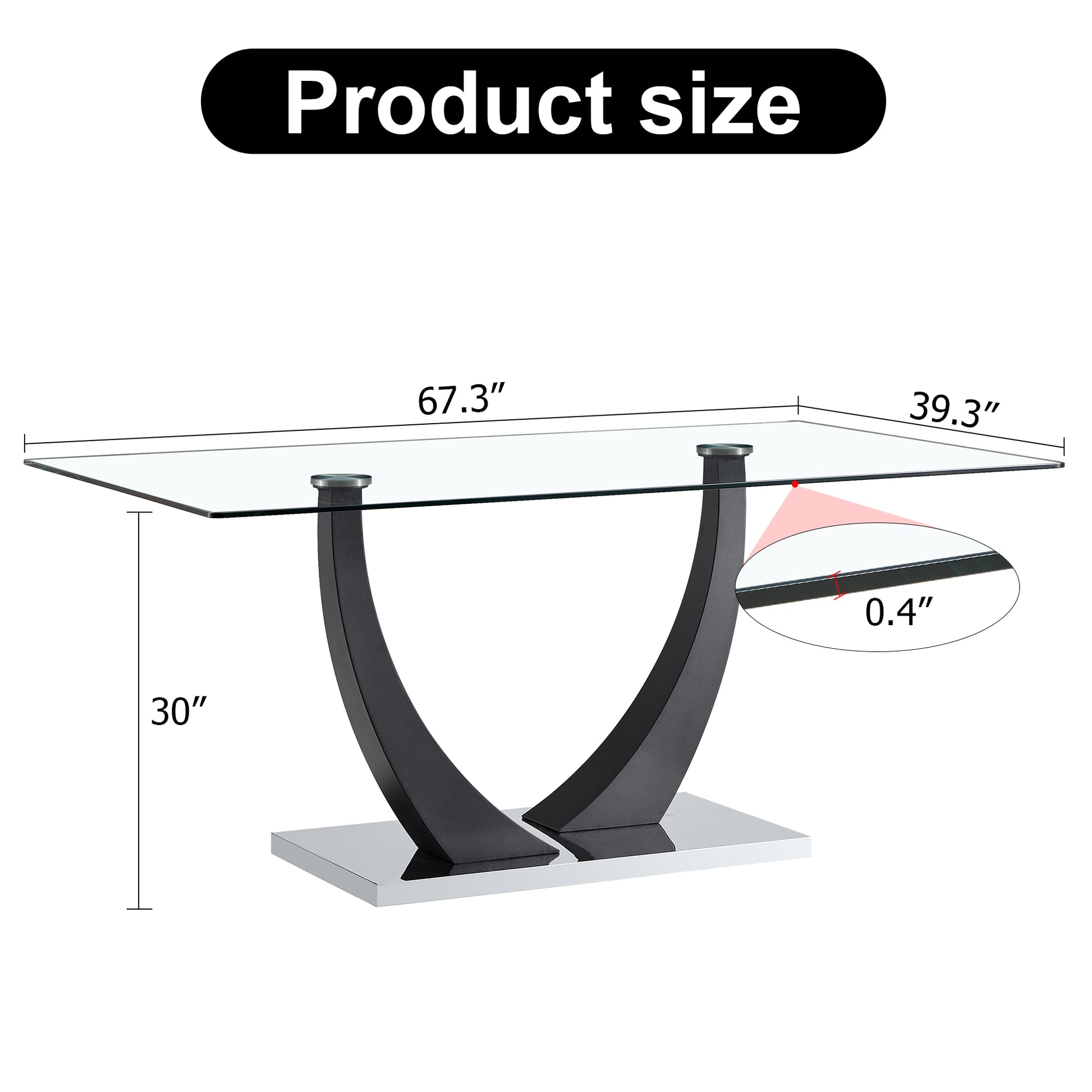 Large Modern Minimalist Rectangular Glass Dining Table For 6 8 With 0.4" Tempered Glass Tabletop And Black Metal Bracket,For Kitchen Dining Living Meeting Room Banquet Hall, 1548 Black Glass Metal