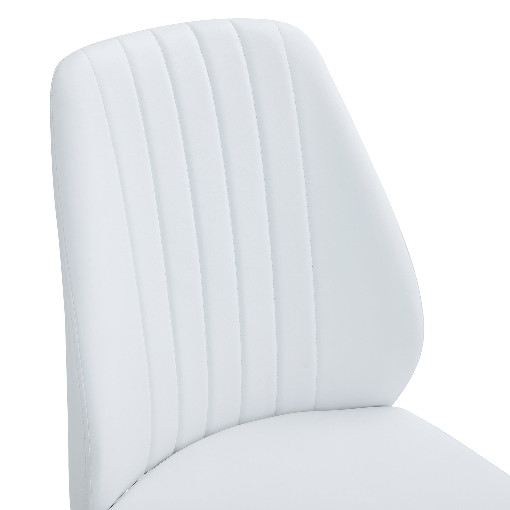 Set Of Four White Pu Comfort Dining Chairs 17.7"X25" .Dining Chair With Extended Backrest,White Pu,Silver Metal Legs,Suitable For Various Places Such As Family Restaurants, Hotels, Coffee Shops,Etc.