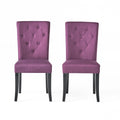 Dining Chair Set Of 2 Dark Purple Wood Waterproof Fabric