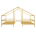 Metal Double Twin Size Triangular House Beds With Built In Table, Gold Box Spring Not Required Twin Gold Metal Metal