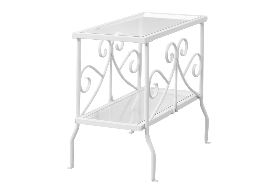 Accent Table, Side, End, Nightstand, Lamp, Living Room, Bedroom, Clear Tempered Glass, White Metal, Traditional White Metal